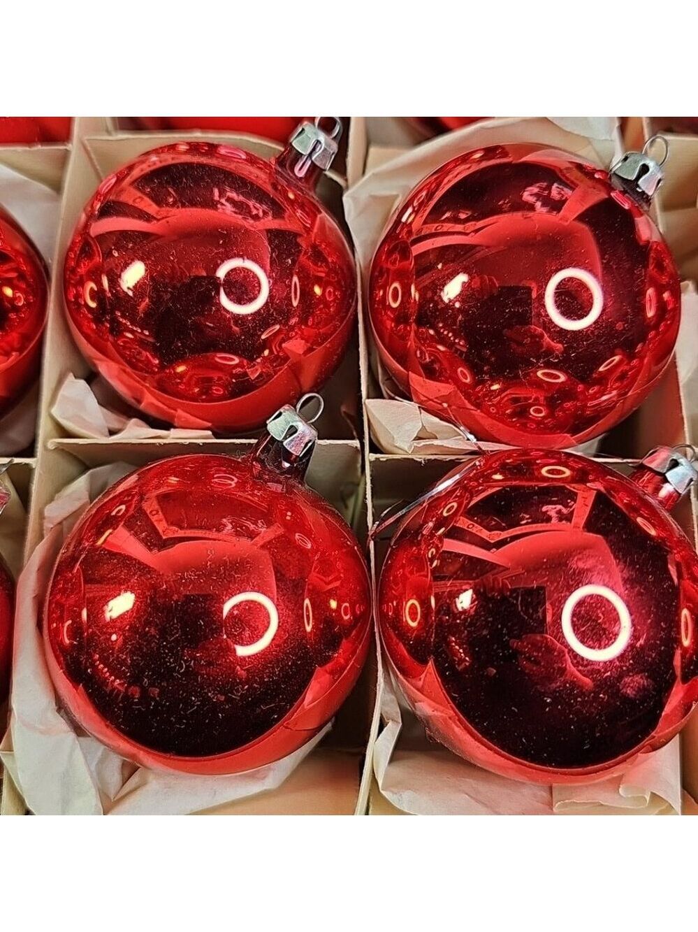 Vintage Poland Christmas Ornaments Baubles Set Of 12 RED Shiny Glass - Picture 10 of 16